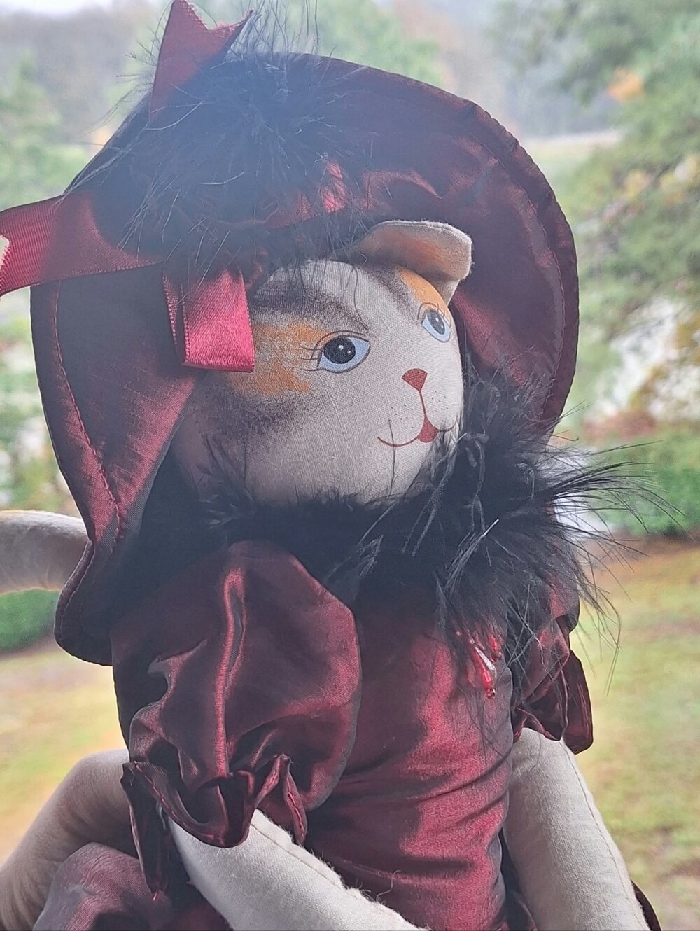 Antique Doll Burgundy Dress Costume Dress with Accessories